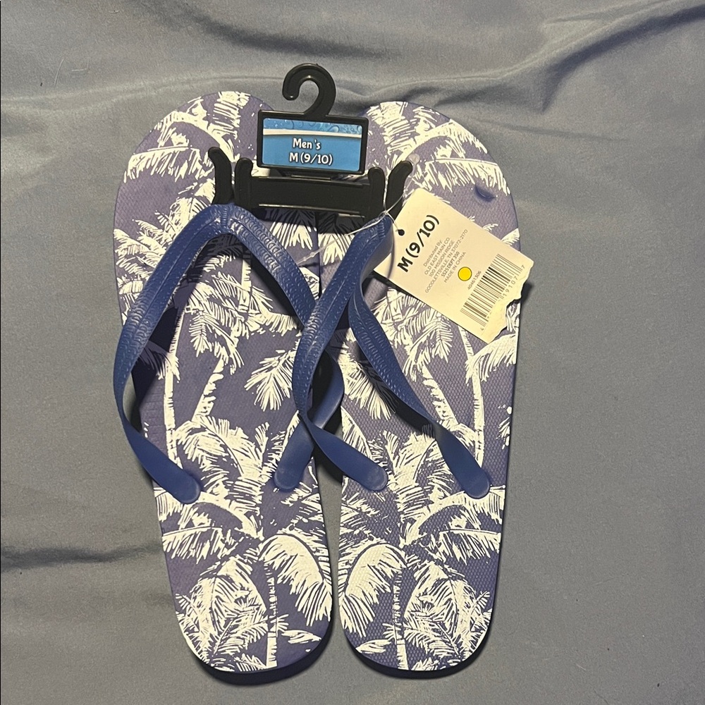 Men’s or young men Blue Palm Tree Flip Flops